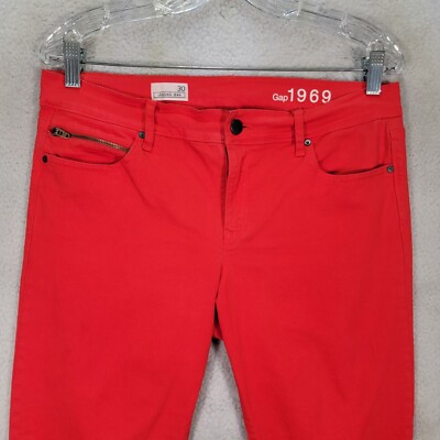Jean Cheville Slim Stretch GAP Rouge Canneberge - Taille 30, Longueur 26, Coupe Régulière Pour Femme