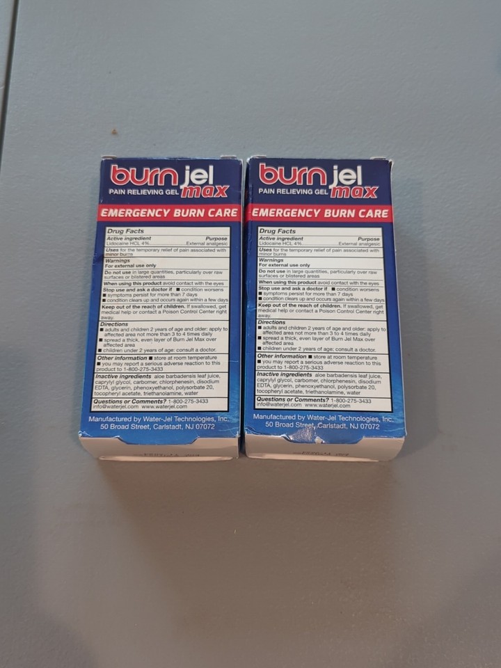 Burn JEL MAX Pain Relief Gel EMERGENCY BURN CARE 3 fl oz (2 Packs ) EXP