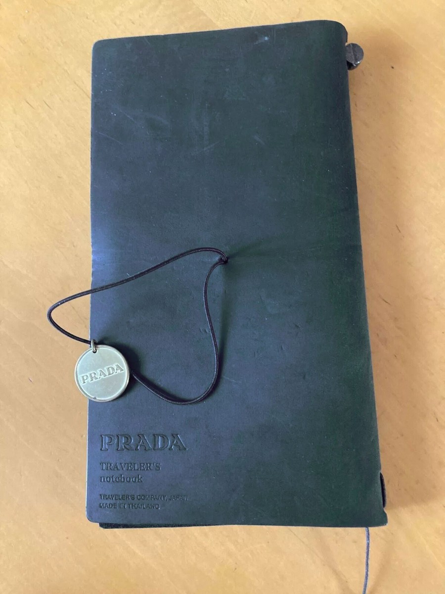 Prada Traveler's Notebook Leather Regular Size Cover Black W/Brass