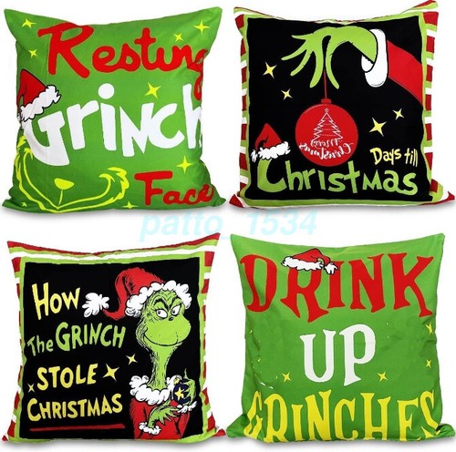 4PCS Xmas The Grinch Cushion Cover Pillow Case Sofa Throw Home Decor Xmas Decor - Picture 30 of 42