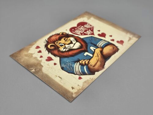 WINKERNDER LÖWE VINTAGE STIL 6X4 GLÜCKLICHER VALENTINSTAG/POSTKARTE DETROIT LÖWEN - Bild 2 von 3