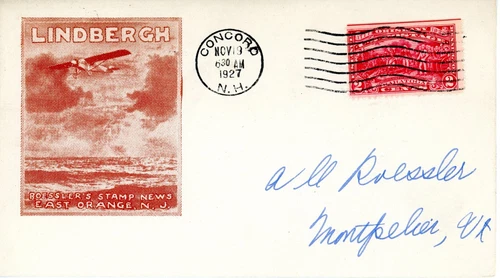 AAMC E6a 1927 Emergency Flight cover Concord to Montpelier Nov. 19 - ROESSLER