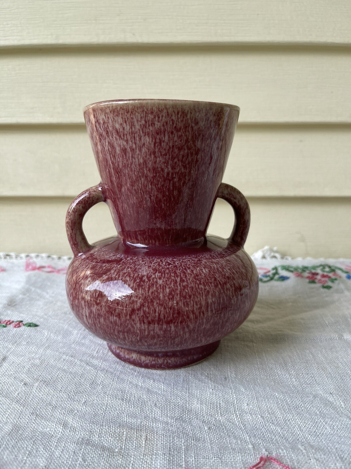 Speckled Small Vase With Handles Maroon And Cream Colored eBay