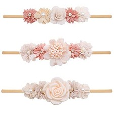 Floral-Headbands Flower-Crown for Baby Girls Elastic Nylon One Size 3 Pack