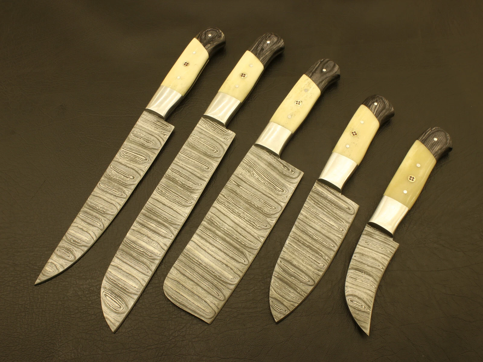 Custom Handmade HAND FORGED DAMASCUS STEEL CHEF KNIFE Set Kitchen Knives