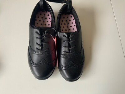 M&S Girls Black Leather Brogue School Shoes UK Size 11 EU 29
