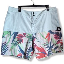 Hurley Board Short Men's Size 36 Blue Multi Leaf Print Tropical Pocket Casual