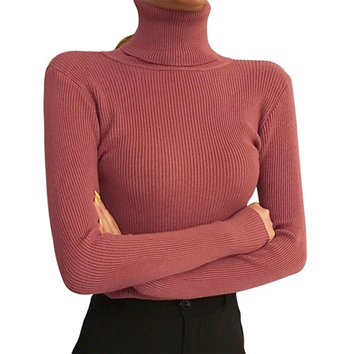 Damen Strickpullover Solid Hoher Hals Winter Warm Pullover Slim Fit Tops DE - Bild 17 von 30