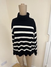 S Merino Wool Striped Turtle Neck Black & White Womens Jumper RRP: £109