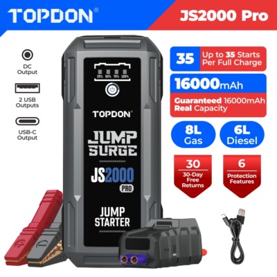 Booster Pack JS2000PRO 2500 Peak Amp Battery Booster Pack Jump Starter Charger!