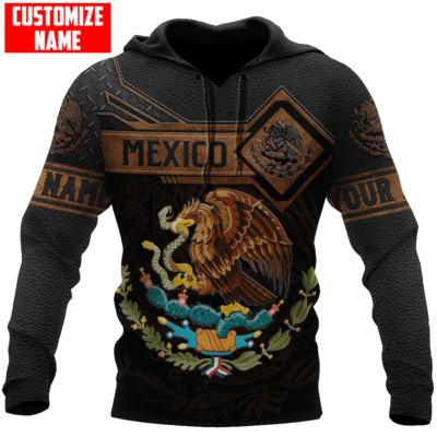 Custom Name Mexico Hoodie Leather Pattern Snake Eagle Mexican Hoodies