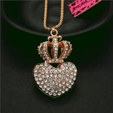 New Fashion Lady White Crystal AB Crown Love Heart Pendant Chain Women Necklace