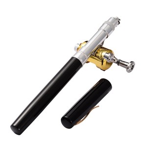 Mini Pocket Fishing Rod Pole Golden Reel Pen Shape Extends - 