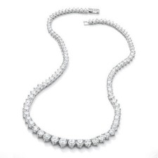 Graduated 3-Prong Round Lab Created Diamond 19Cts 925 Silver 16" Tennis Necklace