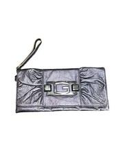 Guess Blue Metallic Clutch Wristlet Gunmetal Hardware Magnetic Closure 12"x 5.5"