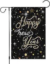 Happy New Year Garden Flag 12x18 Double Sided Vertical, Burlap Color-12" x 18"