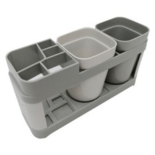 ABS Plastic Toothbrush Toothpaste Stand Holder with Two Cups Bathroom Storage US