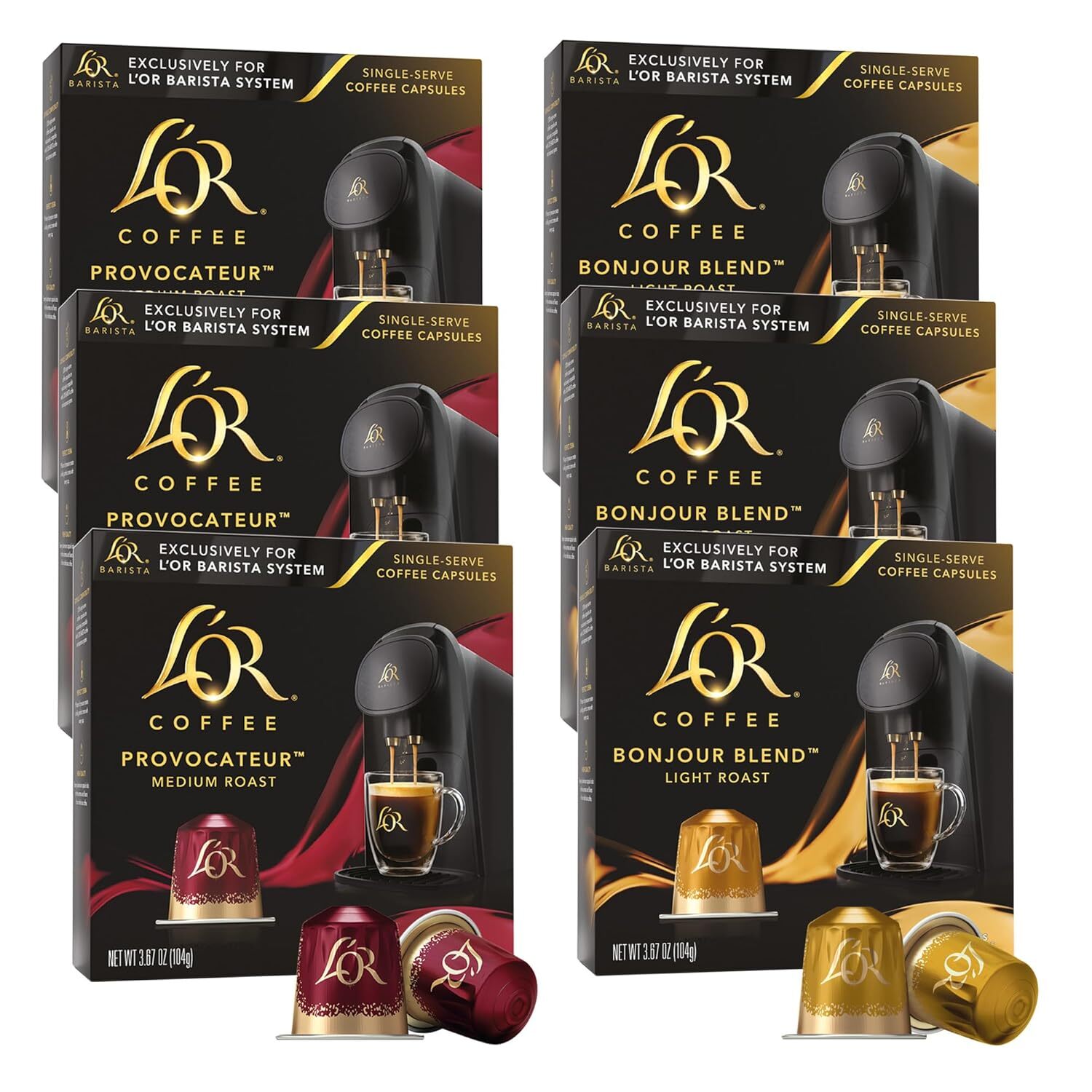 L'OR 60 count Coffee Capsules,30ct Provocateur & 30ct Bonjour Coffee Pods,Compat-image