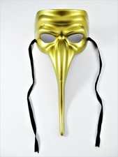 Zanni Long Bird Nose Half Mask Adult Masquerade Gold Mardi Gras Costume W Ties