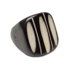 Handcrafted Carved Tribal Geometric Black White Buffalo Bone Unisex Ring Size 8
