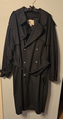 London Fog Black Double Breasted Trench Coat With Button In Liner Size 48 Reg - Picture 1 of 4
