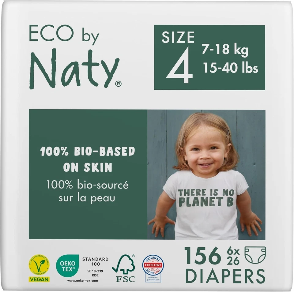 Soft and Absorbent Plant-Based Diapers for Sensitive Infants - Size 4, 156 Count - Image 3 of 4