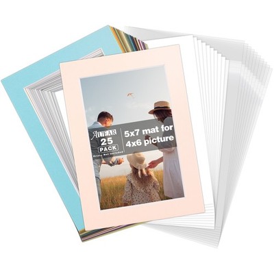 25 Pack Pre-Cut Picture Mats for Photos/Prints Backingboard + Clear Bag