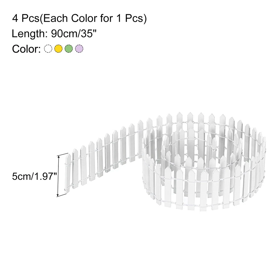 Valla de jardín miniatura 35 verde claro, púrpura profundo, amarillo, blanco, juego de 4 Foto 2 de 4
