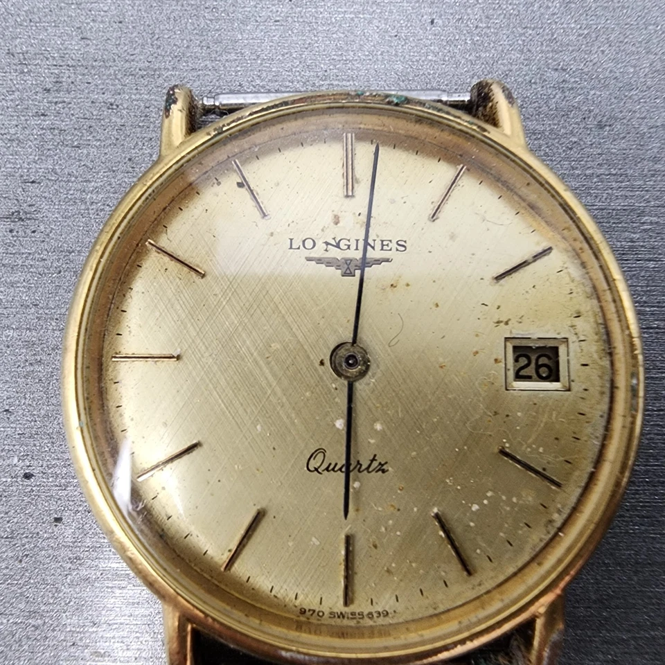 Longines Watch Men 33mm Gold Dial Gold Tone Date Round 970 6399 PARTS - Image 3 of 4