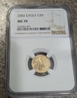 2002 1/10 oz $5 American Gold Eagle PF Ultra Cameo MS70 NGC