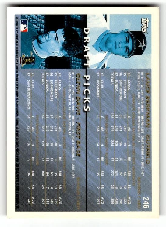 1998 Topps #246 Lance Berkman / Glenn Davis DPK - Image 2 of 2