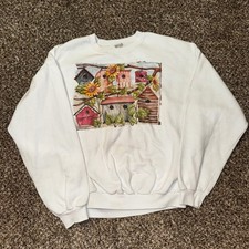 Vintage Jerzees Birdhouse Sunflower Graphic Sweatshirt White XL Diane Lewis