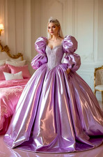 Purple Vintage Victorian Wedding Gown Embroidered Corset Shimmering Laser