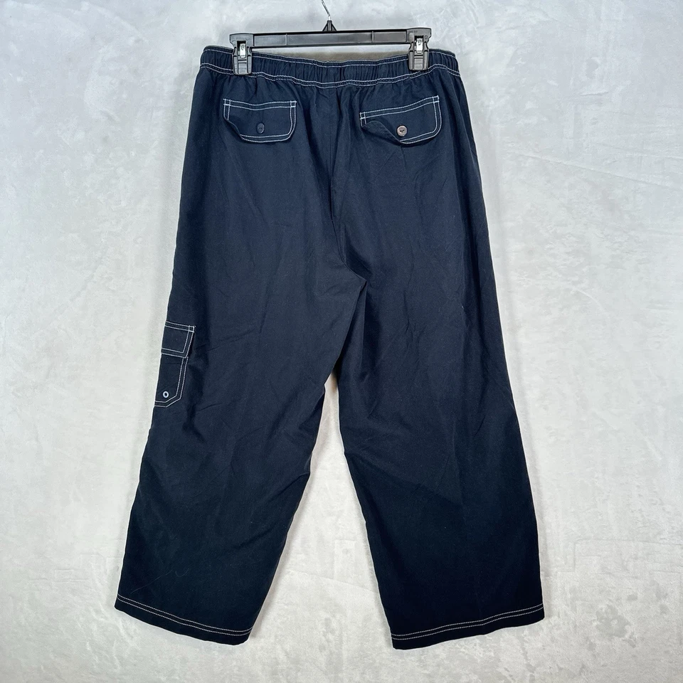 Винтажный зеленый чай брюки женщин XL синий стороне полоски грузовой Y2K широкие ноги укороченный - Изображение 3 из 4