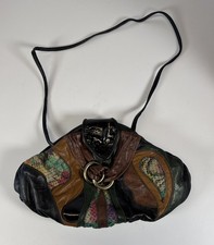 Vintage Patchwork Leather Handbag Made in USA Multicolor Boho Purse