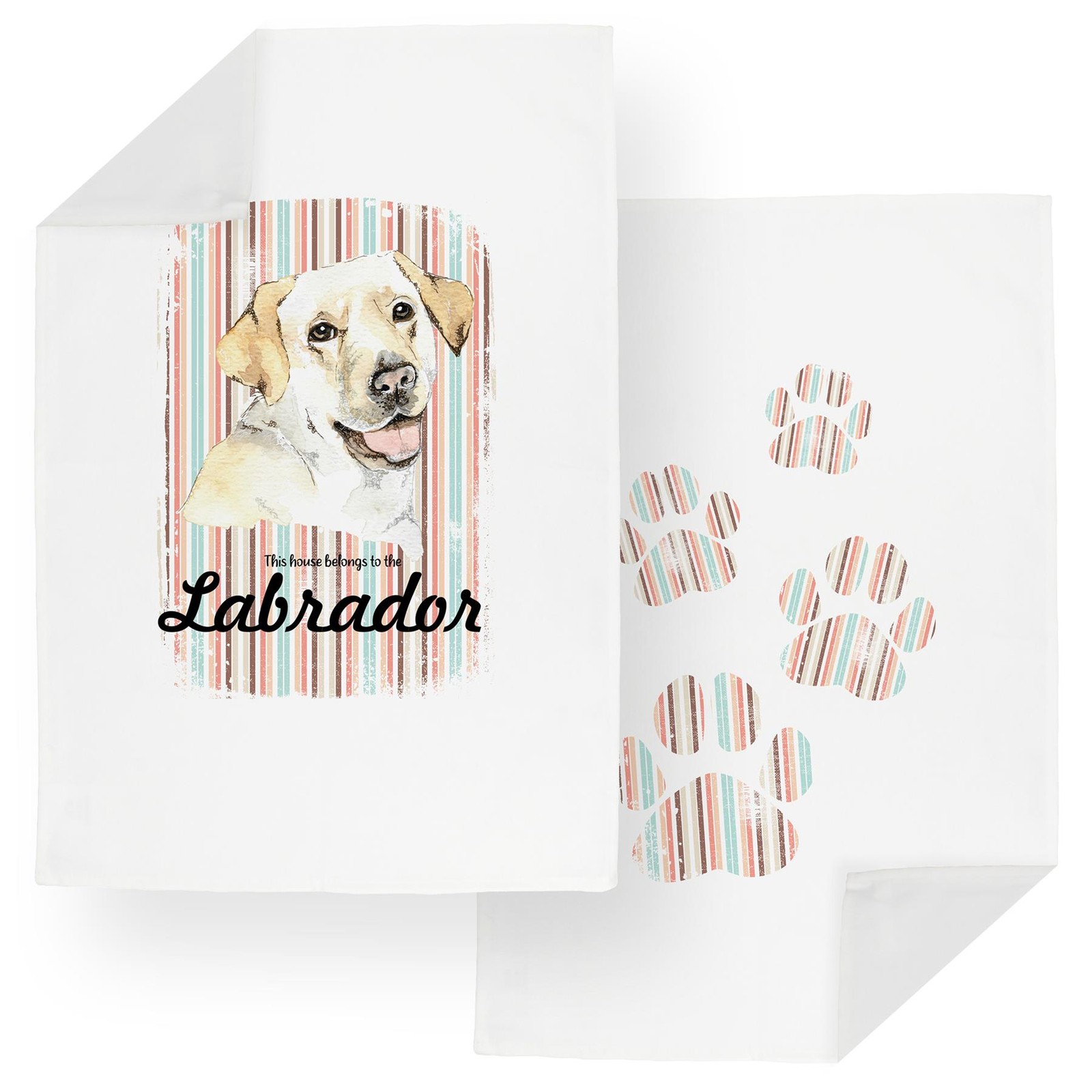 Labrador Tea Towel Set - Novelty Dogs & Paw Prints Kitchen Linens Gifts