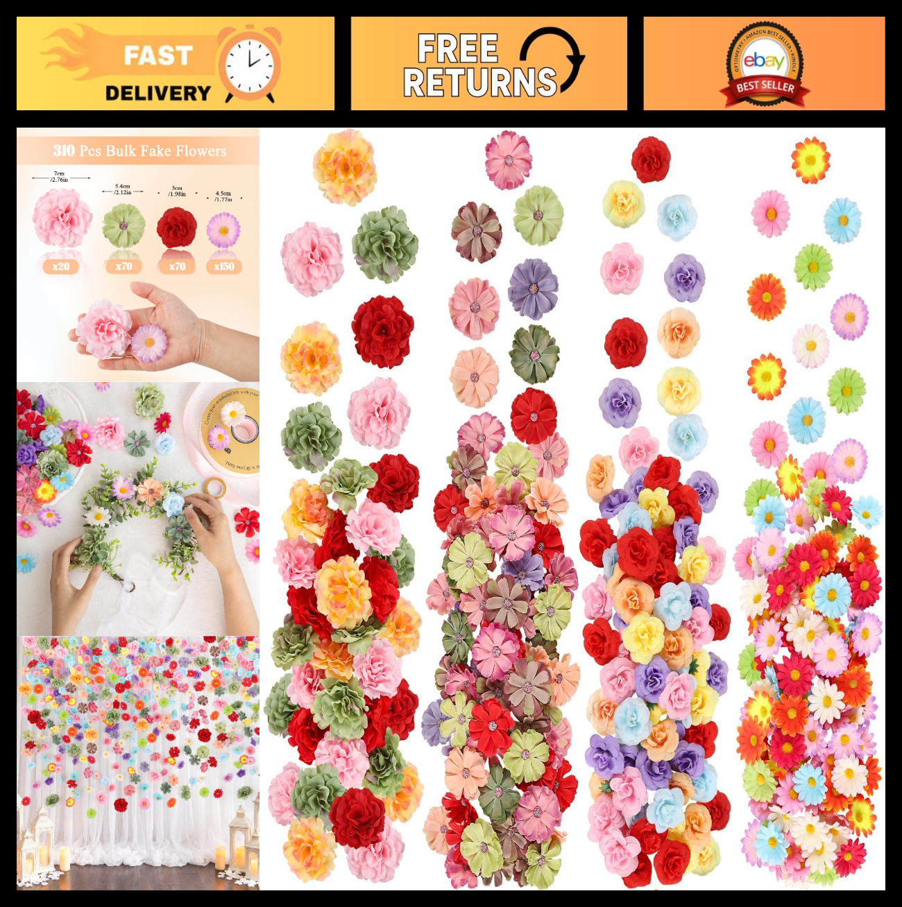 310Pcs Mini Artificial Flower Heads - Silk Daisy Buds for DIY Crafts, Wedding De