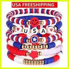 Red White and Blue Bracelets, 6 Pack Patriotic American Flag Jewelry for Ind...