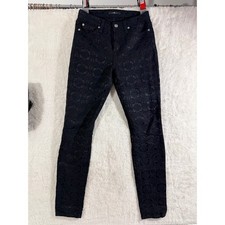 7 for all Mankind Black Patterned Skinny Jeans Textured Zip Fly Size 27