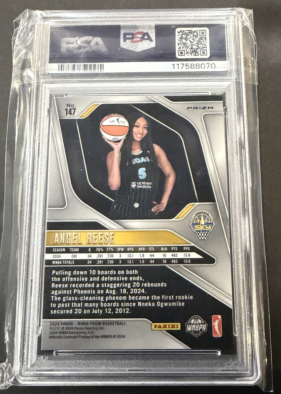 2024 Panini Prizm WNBA Angel Reese #147 Ice Prizm (RC) Rookie PSA 9 view 2