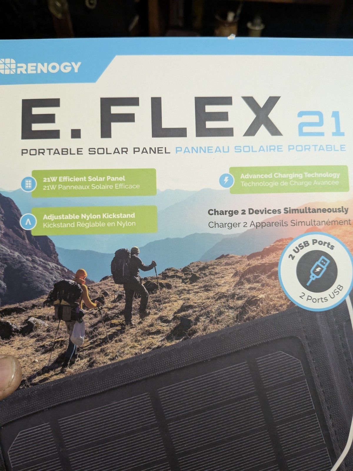 E Flex 21 Portable Solar Panel  21 Watts 2 Ports  Kickstand Highly Efficient 