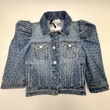 Red Valentino Denim Jacket Dot Pattern Puff Sleeve Indigo Cotton Size 40 