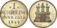 COIN German States Hamburg 1 Schilling 1855 KM# 586 Silver UNC Toning