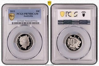 PCGS 2011 Australia 10C PR70DCAM