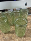 GREEN FROSTED Jelly Jar Juice Glasses VTG Set of 6 "S" embossed bottom 4" QUILT — photo 5