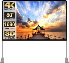 Projector Screen with Stand 80 inch 16:9 HD 4K Outdoor Indoor Projection Screen
