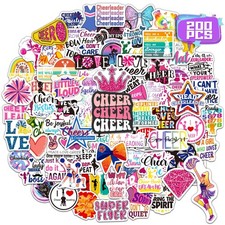 MonEnfance 200PCS Cheer Stickers, Vinyl Cheerleading Stickers for Laptop Pink