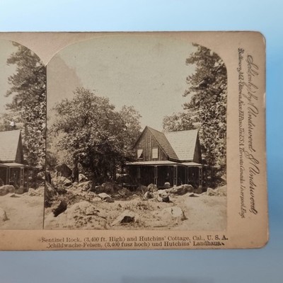 Sentinel Rock CA Amerika Stereoview um 1895 Echtfoto Hutchins Cottage Berg