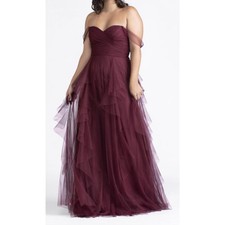 WTOO Watters Bridesmaid Dress Burgundy Sz 10 XL Tule Tiered Bobbinet Chiffon New