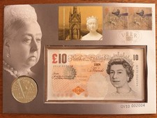 2001 Queen Victoria £10 BankNote &  Coin  Cover. 10 Pound Note, 5 Pound Coin